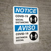 Notice: COVID-19 Social Distancing Bilingual Spanish with Icon Portrait - Wall Sign