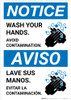 Notice: Wash Your Hands Avoid Contamination Bilingual Spanish with Icon Portrait - Wall Sign