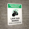 Safety First: Wash Your Hands Avoid Contamination Spanish with Icon Portrait - Wall Sign Safety First: Wash Your Hands Avoid Contamination Spanish with Icon Portrait - Wall Sign