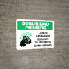 Safety First: Wash Your Hands For At Least 20 Seconds Spanish with Icon Landscape - Wall Sign Safety First: Wash Your Hands For At Least 20 Seconds Spanish with Icon Landscape - Wall Sign