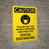 Caution: Please Use the Masks Provided and Practice Social Distancing with Icon Portrait - Wall Sign Caution: Please Use the Masks Provided and Practice Social Distancing with Icon Portrait - Wall Sign