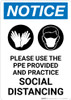 Notice: Please Use the PPE Provided and Practice Social Distancing with Icons Portrait - Wall Sign Notice: Please Use the PPE Provided and Practice Social Distancing with Icons Portrait - Wall Sign