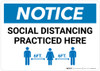 Notice: Social Distancing Practiced Here with Icon Landscape - Wall Sign