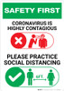 Safety First: Please Practice Social Distancing with Icons Portrait - Wall Sign