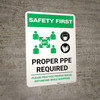 Safety First: Proper PPE Required Maintain Social Distance with Icons Portrait - Wall Sign