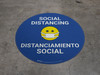 Socal Distancing with Smile Emoji - Blue - Bilingual Spanish - Floor Sign Socal Distancing with Smile Emoji - Blue - Bilingual Spanish - Floor Sign