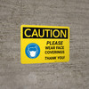 Caution: Please Wear Face Coverings with Icon Landscape - Wall Sign