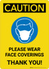 Caution: Please Wear Face Coverings with Icon Portrait - Wall Sign Caution: Please Wear Face Coverings with Icon Portrait - Wall Sign