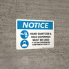 Notice: Hand Sanitizer & Face Coverings Must Be Used with Icons Landscape - Wall Sign