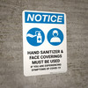 Notice: Hand Sanitizer & Face Coverings Must Be Used with Icons Portrait - Wall Sign Notice: Hand Sanitizer & Face Coverings Must Be Used with Icons Portrait - Wall Sign