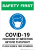 Safety First: COVID-19 High Risk Of Infection Wear Face Covering with Icon Portrait - Wall Sign