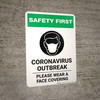 Safety First: Coronavirus Outbreak Please Wear Face Coverings with Icon Portrait - Wall Sign Safety First: Coronavirus Outbreak Please Wear Face Coverings with Icon Portrait - Wall Sign