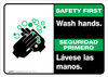 Safety First: Wash Hands Bilingual Spanish with Icon Landscape - Wall Sign
