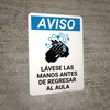 Notice: Wash Hands Before Returning To Class Spanish with Icon Portrait - Wall Sign