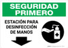 Safety First: Hand Sanitizing Station Below Spanish with Icon Landscape - Wall Sign Safety First: Hand Sanitizing Station Below Spanish with Icon Landscape - Wall Sign