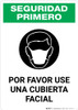 Safety First: Please Wear A Face Covering Spanish with Icon Portrait - Wall Sign