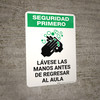 Safety First: Wash Hands Before Returning To Class Spanish with Icon Portrait - Wall Sign