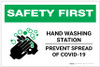 Safety First: Hand Washing Station Prevent COVID-19 Landscape - Label Safety First: Hand Washing Station Prevent COVID-19 Landscape - Label