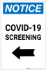 Notice: COVID-19 Screening Left Arrow Portrait - Label