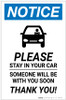 Notice: Please Stay In Car Someone Will Be With You with Icon Portrait - Label