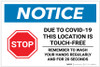 Notice: This Location is Touch Free COVID-19 with Icon Landscape - Label Notice: This Location is Touch Free COVID-19 with Icon Landscape - Label
