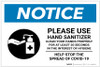 Notice: Please Use Hand Sanitizer - Clean Your Hands Properly Landscape - Label