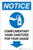 Notice: Complimentary Hand Sanitizer For Your Usage Down Arrow Portrait - Label