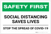 Safety First: Social Distancing Saves Lives - Stop the Spread of Covid-19 Landscape - Label