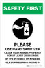 Safety First: Please Use Hand Sanitizer - Clean Your Hands Properly Portrait - Label