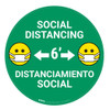 Social Distancing with Facemask Emoji Bilingual Spanish - Green - Floor Sign