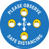 Please Observe Safe Distancing with Facemask Emojis - Blue - Floor Sign Please Observe Safe Distancing with Facemask Emojis - Blue - Floor Sign