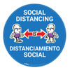Socal Distancing with Cartoon Bilingual Spanish - Blue - Floor Sign