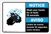 Notice: Wash Your Hands For At Least 20 Seconds Bilingual Spanish with Icon ANSI Landscape - Label