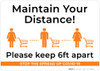 Maintain Your Distance Please Keep 6Ft Apart with Icons Landscape - Wall Sign