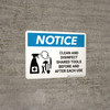 Notice: Clean And Disinfect Shared Tools with Icon Landscape - Wall Sign