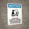 Notice: Clean And Disinfect Shared Tools with Icon Portrait - Wall Sign