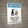 Notice: Clean Disinfect Personal Tools Avoid Sharing with Icon Portrait - Wall Sign