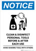 Notice: Clean Disinfect Personal Tools Avoid Sharing with Icon Portrait - Wall Sign