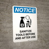 Notice: Sanitize Tools Before and After Use with Icon Portrait - Wall Sign Notice: Sanitize Tools Before and After Use with Icon Portrait - Wall Sign