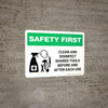 Safety First: Clean And Disinfect Shared Tools with Icon Landscape - Wall Sign