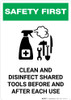 Safety First: Clean And Disinfect Shared Tools with Icon Portrait - Wall Sign