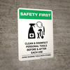 Safety First: Clean Disinfect Personal Tools Avoid Sharing with Icon Portrait - Wall Sign