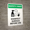 Safety First: Disinfect Surface Before Use with Icon Portrait - Wall Sign Safety First: Disinfect Surface Before Use with Icon Portrait - Wall Sign