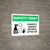 Safety First: Disinfect Surface Before and After Use with Icon Landscape - Wall Sign Safety First: Disinfect Surface Before and After Use with Icon Landscape - Wall Sign