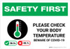 Safety First: Please Check Your Body Temperature Beware of COVID with Icon Landscape - Wall Sign