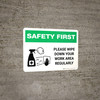 Safety First: Please Wipe Down Work Area with Icon Landscape - Wall Sign