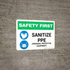 Safety First: Sanitize PPE with Icons Landscape - Wall Sign Safety First: Sanitize PPE with Icons Landscape - Wall Sign