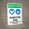 Safety First: Sanitize PPE with Icons Portrait - Wall Sign