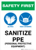 Safety First: Sanitize PPE with Icons Portrait - Wall Sign