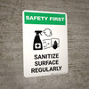 Safety First: Sanitize Surface Regularly with Icon Portrait - Wall Sign